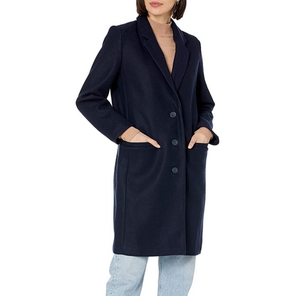 Oversized navy wool blend button down coat, XS (runs large!) - Picture 2 of 6